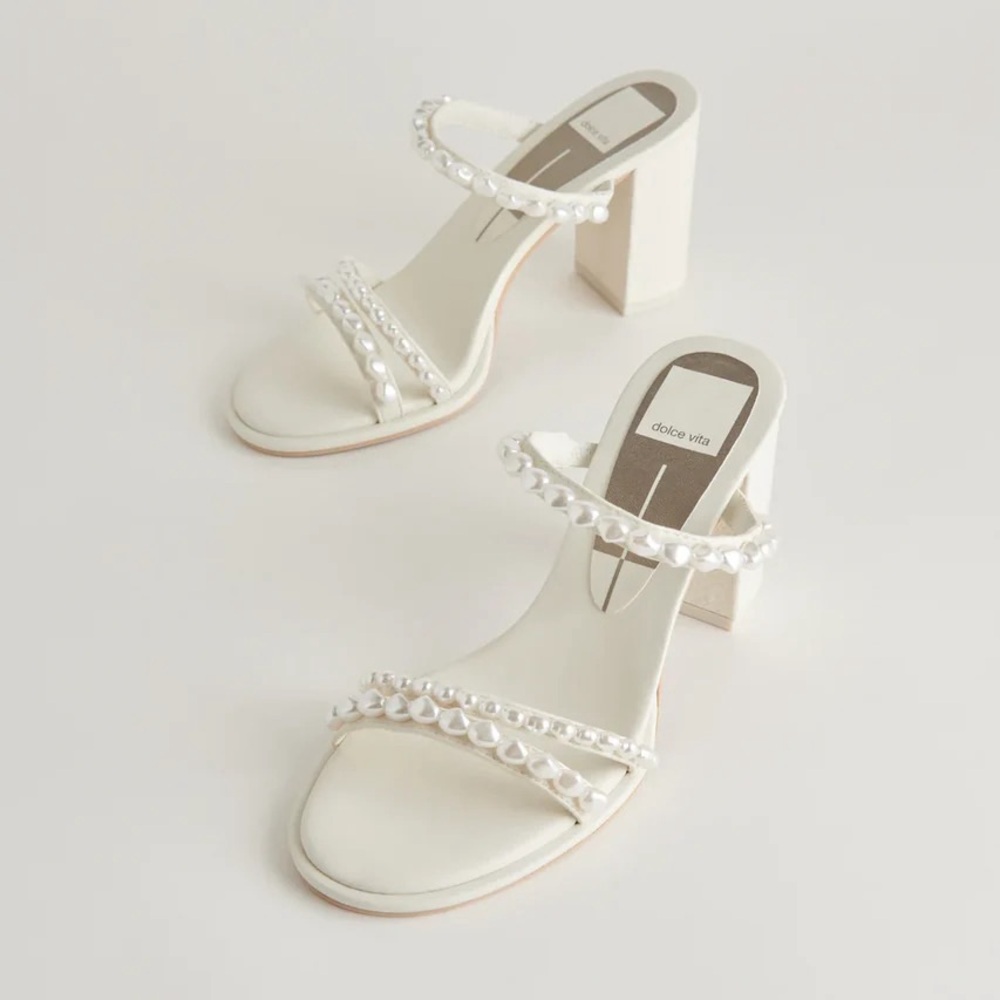 Dolce Vita Barrit Pearl Vanilla Block Heel Sandal NEW